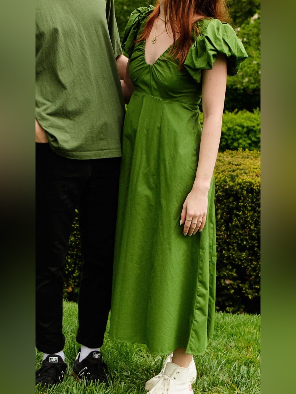 Abercrombie & Fitch Green Puff-Sleeve Midi Dress
